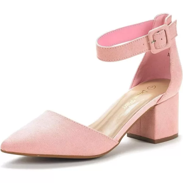 imageDREAM PAIRS ANNEE Pointed Toe Low Chunky Heels Pump ShoesPinkSuede