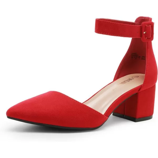 imageDREAM PAIRS ANNEE Pointed Toe Low Chunky Heels Pump ShoesRedSuede
