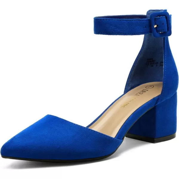 imageDREAM PAIRS ANNEE Pointed Toe Low Chunky Heels Pump ShoesRoyalBlue