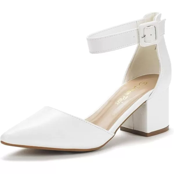imageDREAM PAIRS ANNEE Pointed Toe Low Chunky Heels Pump ShoesWhitePu