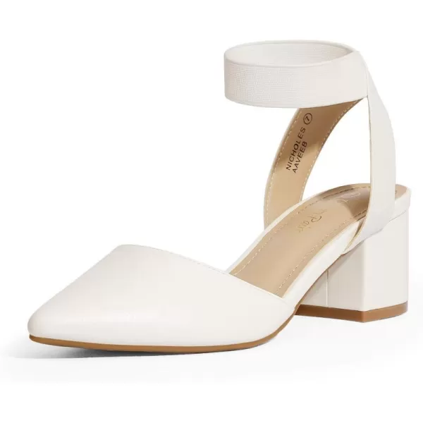 imageDREAM PAIRS ANNEE Pointed Toe Low Chunky Heels Pump ShoesWhitePun