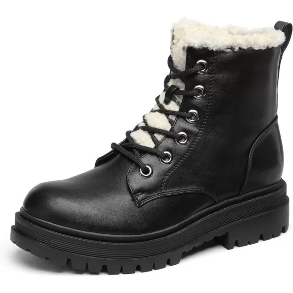imageDREAM PAIRS Black Laceup Combat Boots Ankle Booties for WomenBlackFurry