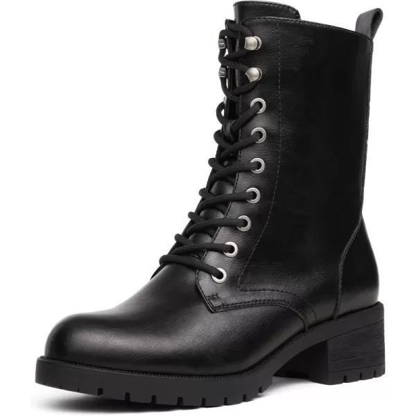 imageDREAM PAIRS Black Laceup Combat Boots Midcalf Military Winter Boot for WomenBlackPu