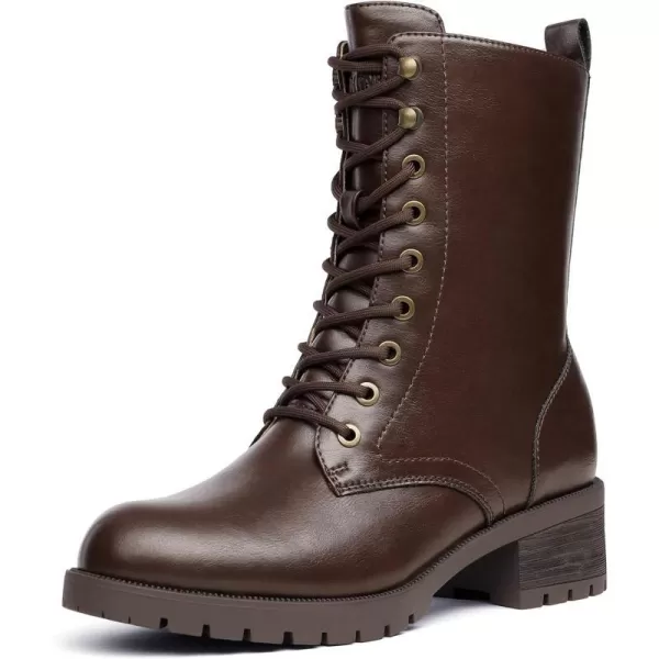 imageDREAM PAIRS Black Laceup Combat Boots Midcalf Military Winter Boot for WomenBrownPu