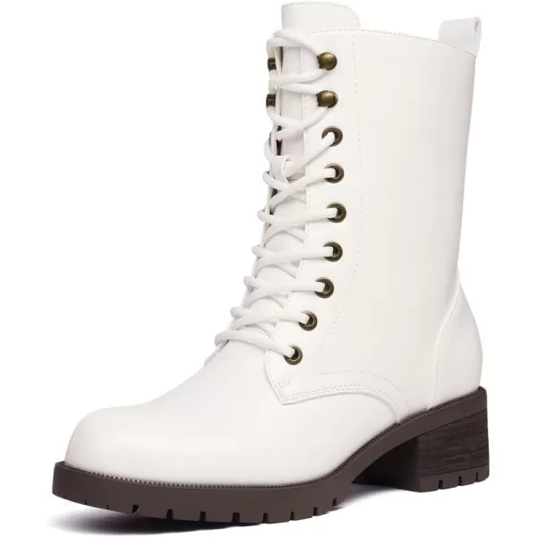 imageDREAM PAIRS Black Laceup Combat Boots Midcalf Military Winter Boot for WomenWhitePu