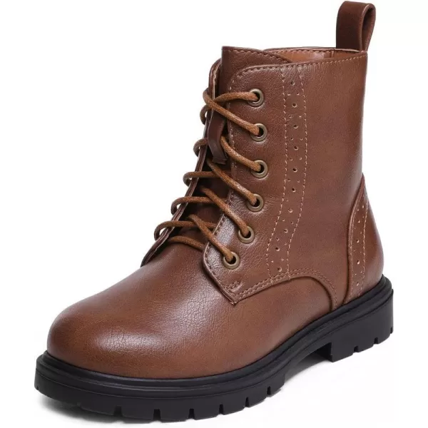 imageDREAM PAIRS Boys Girls Side Zipper Combat Ankle BootsToddlerLittle KidBrownPu