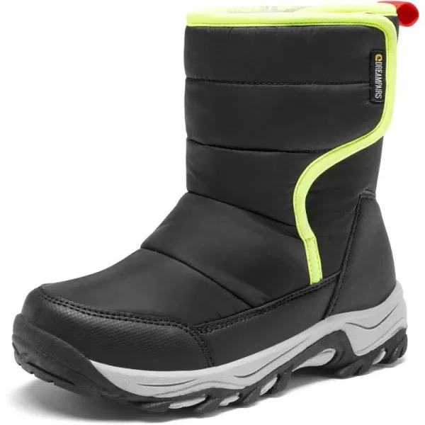 imageDREAM PAIRS Boys Girls Snow Boots Waterproof Hook and Loop Mid Calf Faux Fur Lining Winter Shoes for LittleBig KidsBlack