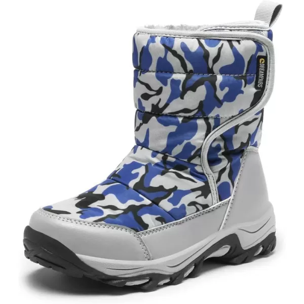 imageDREAM PAIRS Boys Girls Snow Boots Waterproof Hook and Loop Mid Calf Faux Fur Lining Winter Shoes for LittleBig KidsCamouflageBlue