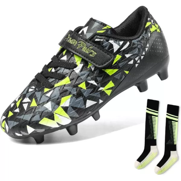 imageDREAM PAIRS Boys Girls Soccer Cleats Youth Firm Groud Football Shoes with Socks for LittleBig KidsBlackNeon Green