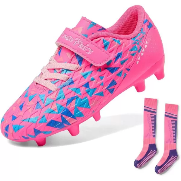 imageDREAM PAIRS Boys Girls Soccer Cleats Youth Firm Groud Football Shoes with Socks for LittleBig KidsHot PinkRoyal Blue
