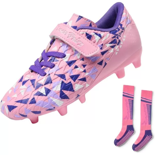 imageDREAM PAIRS Boys Girls Soccer Cleats Youth Firm Groud Football Shoes with Socks for LittleBig KidsPinkPurple