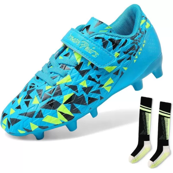 imageDREAM PAIRS Boys Girls Soccer Cleats Youth Firm Groud Football Shoes with Socks for LittleBig KidsRoyal BlueNeon Green