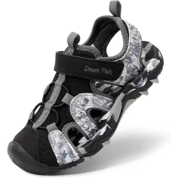 imageDREAM PAIRS Boys Girls Summer Outdoor Athletic Sport Sandals ToddlerLittle KidBig KidBlackGrey