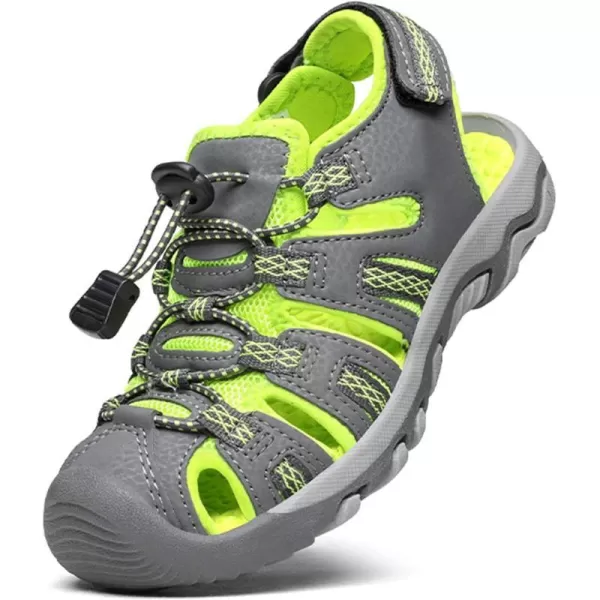 imageDREAM PAIRS Boys Girls Summer Outdoor Athletic Sport Sandals Walking Hiking Hook and Loop Adjustable Multicolor for ToddlerLittleBig KidsGreyNeonGreen