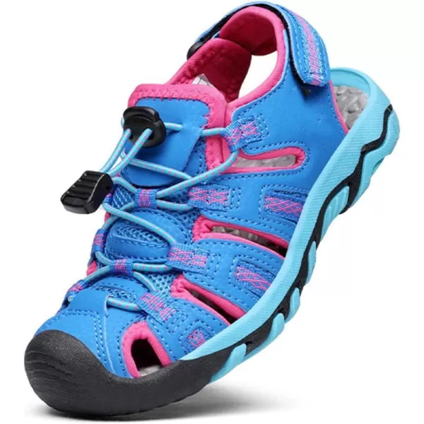 imageDREAM PAIRS Boys Girls Summer Outdoor Athletic Sport Sandals Walking Hiking Hook and Loop Adjustable Multicolor for ToddlerLittleBig KidsNavyFuchsiaMint