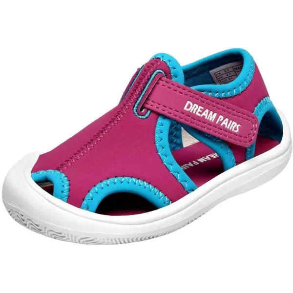 imageDREAM PAIRS Boys Girls ToddlerLittle Kid Closed Toe Summer Sandals Water ShoesFuchsiaBabyBlue