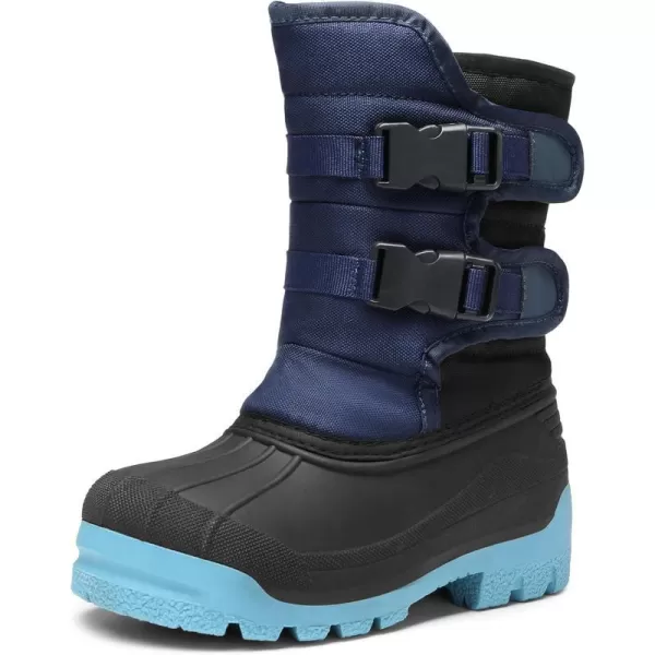 imageDREAM PAIRS Boys Snow Boots Bright Colored Outsole Hook and Loop Slip Resistant Mid Calf Faux Fur Lining Winter Shoes for LittleBig KidsDark BlueLight Blue