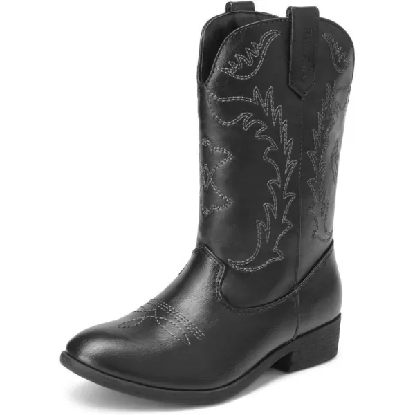 imageDREAM PAIRS Cowgirl Cowboy Western Boots Girls Mid Calf Riding Shoes Little KidBig KidBlack