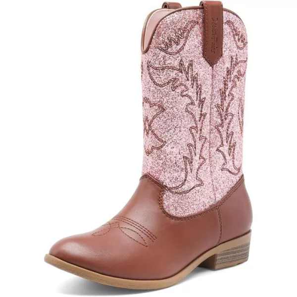 imageDREAM PAIRS Cowgirl Cowboy Western Boots Girls Mid Calf Riding Shoes Little KidBig KidPinkBrown