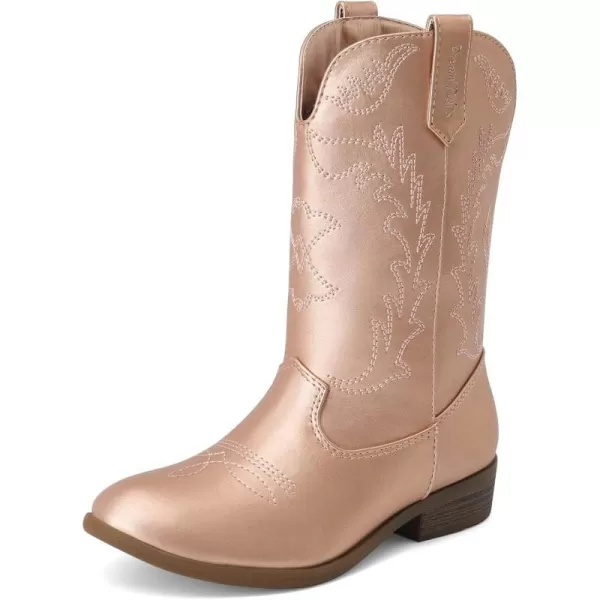 imageDREAM PAIRS Cowgirl Cowboy Western Boots Girls Mid Calf Riding Shoes Little KidBig KidRose Gold