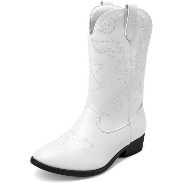 imageDREAM PAIRS Cowgirl Cowboy Western Boots Girls Mid Calf Riding Shoes Little KidBig KidWhite