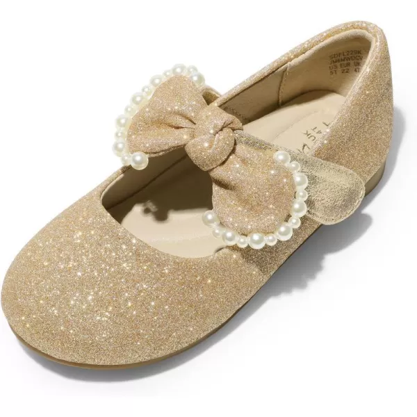 imageDREAM PAIRS Girl Dress Shoes Mary Jane Flats for Party School Wedding ToddlerLittle KidGoldGlitter