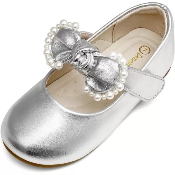 imageDREAM PAIRS Girl Dress Shoes Mary Jane Flats for Party School Wedding ToddlerLittle KidSilver