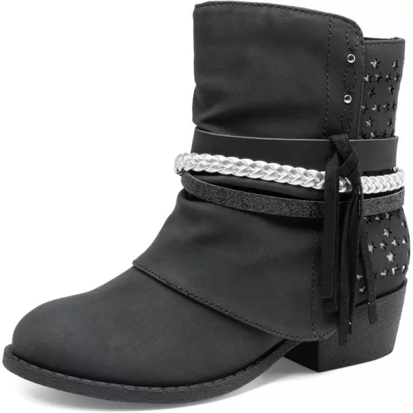 imageDREAM PAIRS Girls Ankle Boots Side Zipper Low Heels Boots Little KidBig KidBlackSilver