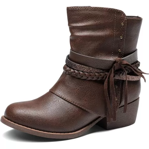 imageDREAM PAIRS Girls Ankle Boots Side Zipper Low Heels Boots Little KidBig KidBrown