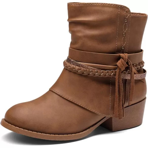 imageDREAM PAIRS Girls Ankle Boots Side Zipper Low Heels Boots Little KidBig KidCamel