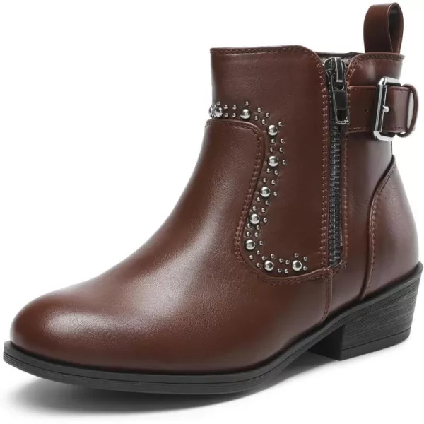 imageDREAM PAIRS Girls Boots Low Heel Side Zipper Ankle Booties Little KidBig KidBrown