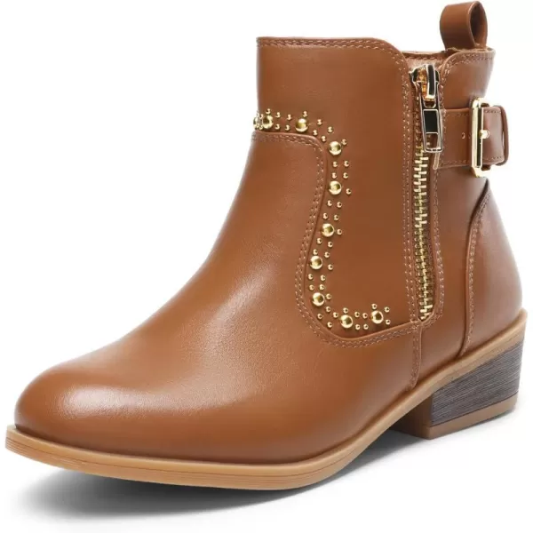 imageDREAM PAIRS Girls Boots Low Heel Side Zipper Ankle Booties Little KidBig KidCamel
