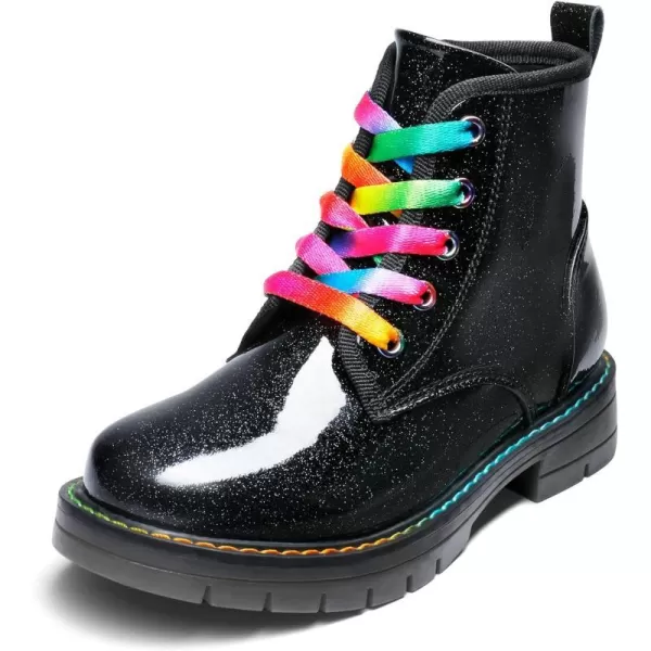 imageDREAM PAIRS Girls Boys Glitter Ankle Boots Side Zipper Combat Shoes with Lace UpToddlerLittle KidBig KidBlackPu