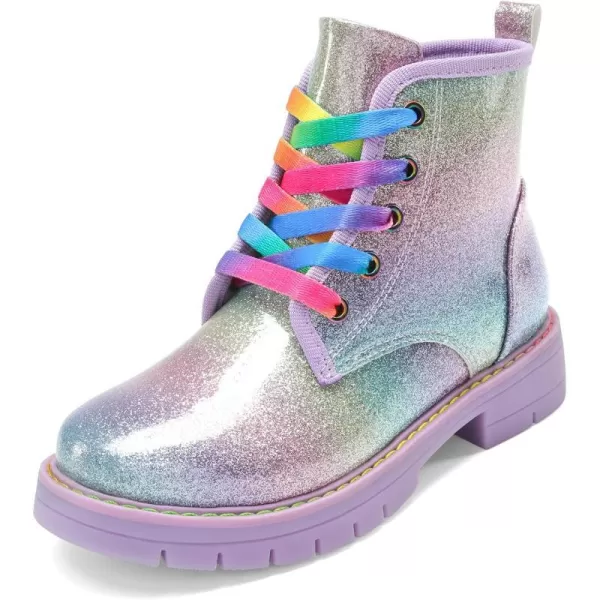 imageDREAM PAIRS Girls Boys Glitter Ankle Boots Side Zipper Combat Shoes with Lace UpToddlerLittle KidBig KidRainbow