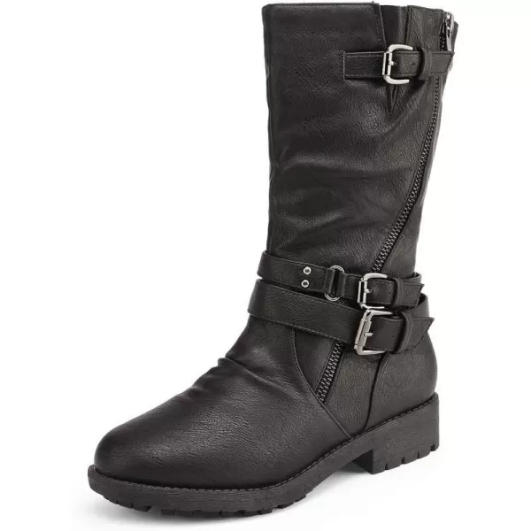 imageDREAM PAIRS Girls Buckle Zipper Knee High Winter BootsBlack