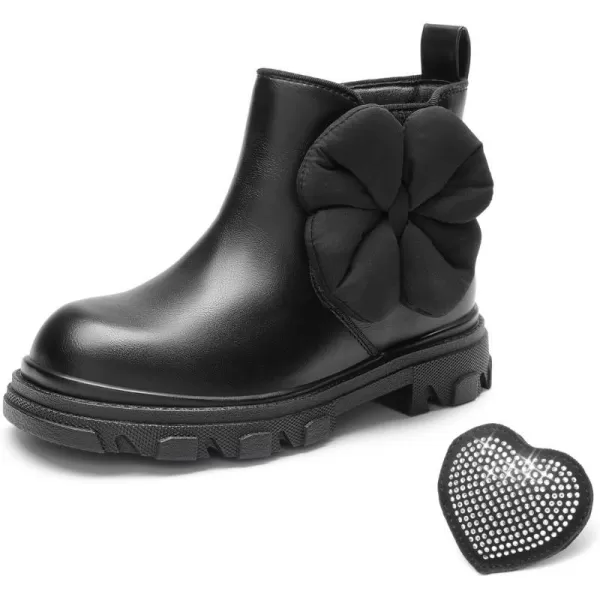imageDREAM PAIRS Girls Chelsea Boots Side Zipper Interchangeable Accessories Ankle Booties ToddlerLittle KidBig KidBlack