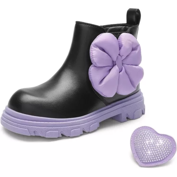 imageDREAM PAIRS Girls Chelsea Boots Side Zipper Interchangeable Accessories Ankle Booties ToddlerLittle KidBig KidBlackPurple