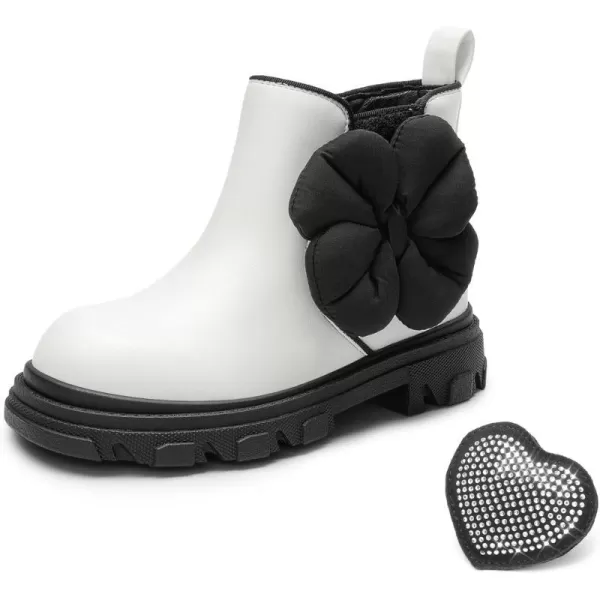 imageDREAM PAIRS Girls Chelsea Boots Side Zipper Interchangeable Accessories Ankle Booties ToddlerLittle KidBig KidWhiteBlack