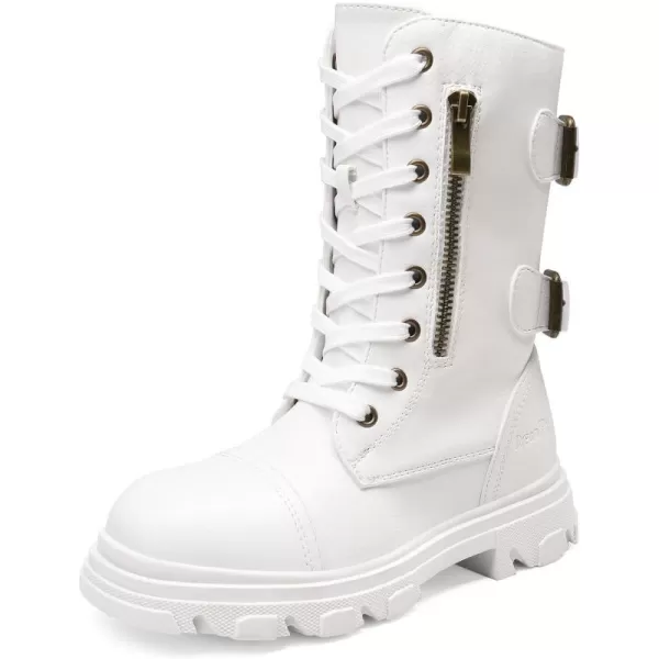 imageDREAM PAIRS Girls Combat Boots Side Zipper Ankle Booties ToddlerLittle KidBig KidWhite