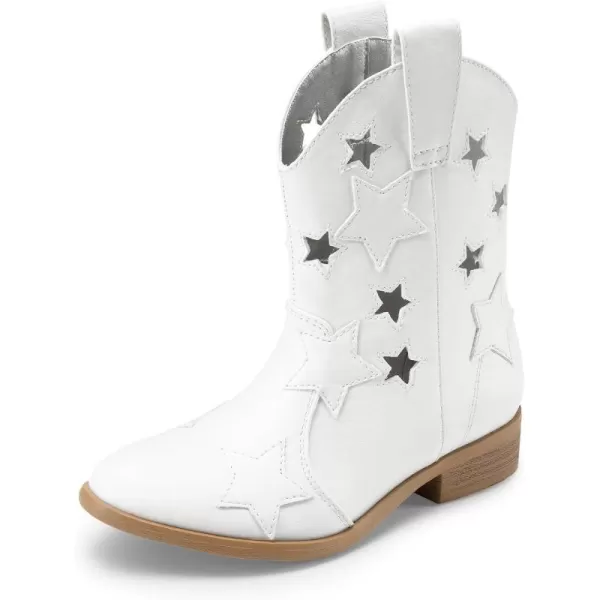 imageDREAM PAIRS Girls Cowgirl Boots Cowboy Western Mid Calf Star Boots for KidsWhitestar Holes