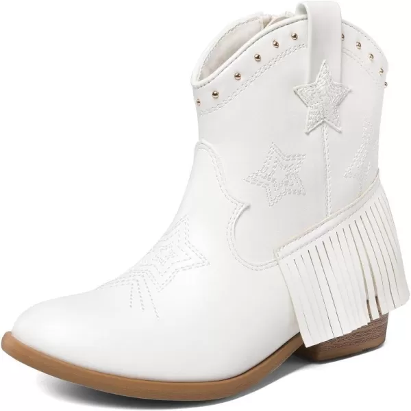 imageDREAM PAIRS Girls Cowgirl Cowboy Ankle Western Boots Side Zipper Riding Shoes with Tassel Little KidBig KidWhite