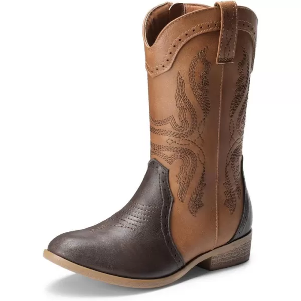 imageDREAM PAIRS Girls Cowgirl Cowboy Western Boots Mid Calf Riding ShoesTanBrown