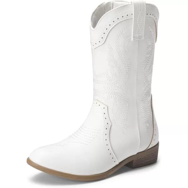 imageDREAM PAIRS Girls Cowgirl Cowboy Western Boots Mid Calf Riding ShoesWhite