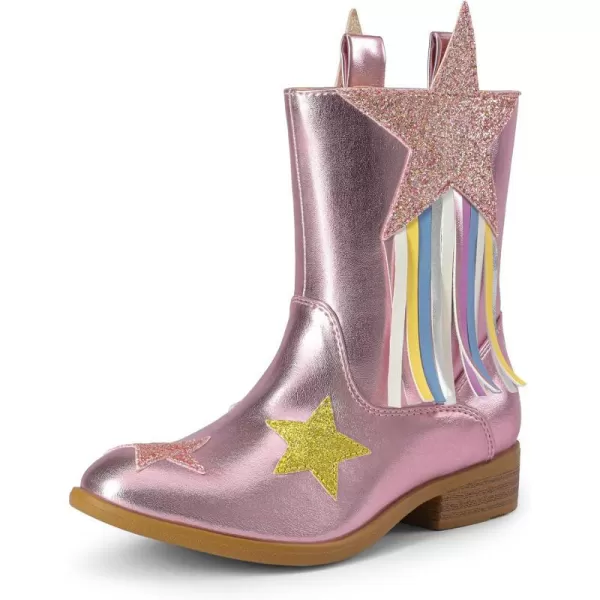 imageDREAM PAIRS Girls Cowgirl Cowboy Western Mid Calf Tassel BootsPink