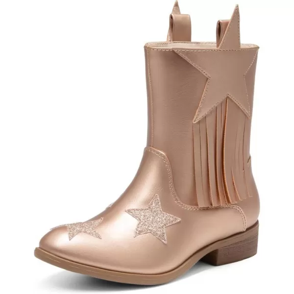 imageDREAM PAIRS Girls Cowgirl Cowboy Western Mid Calf Tassel BootsRose Gold