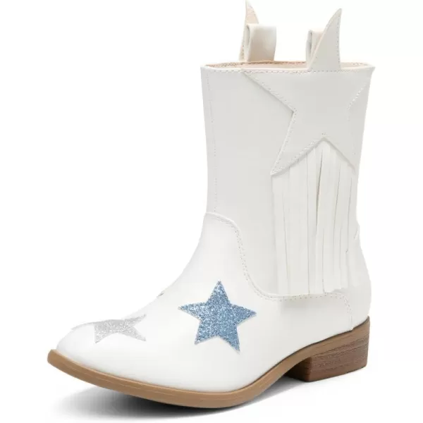 imageDREAM PAIRS Girls Cowgirl Cowboy Western Mid Calf Tassel BootsWhite