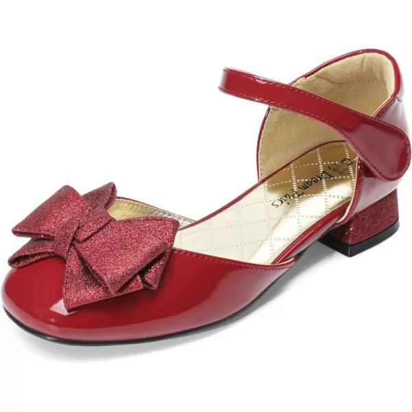 imageDREAM PAIRS Girls Dress Shoes Closed Toe Low Heels Ankle Strap Bow Ballet Wedding Party Sandals Princess Flower ShoesDark Red