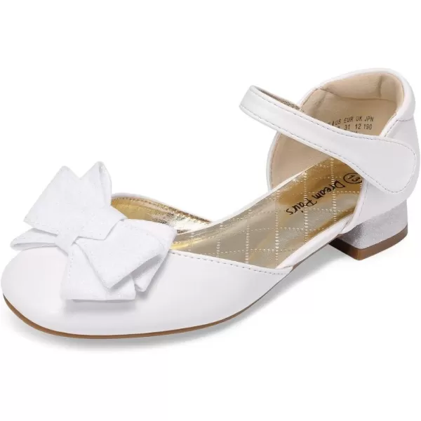 imageDREAM PAIRS Girls Dress Shoes Closed Toe Low Heels Ankle Strap Bow Ballet Wedding Party Sandals Princess Flower ShoesWhite