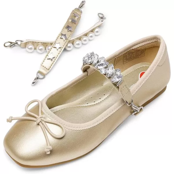 imageDREAM PAIRS Girls Dress Shoes Interchangeable Straps Fashion Bow Ballerina Flower Girl Ballet Flats DIYGold