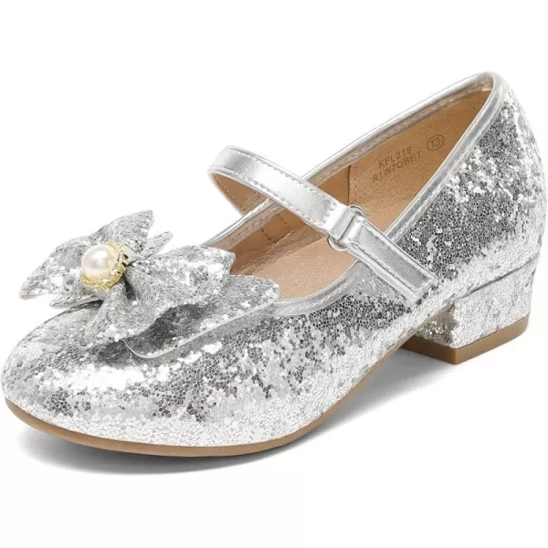 imageDREAM PAIRS Girls Dress Shoes Low Heel Flower Party Wedding Princess Mary Jane ShoesSilver